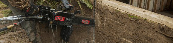 ICS concrete saw cutting reinforced concrete on an active jobsite