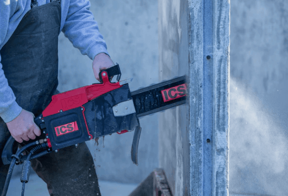 Gas-powered diamond chainsaw used for professional concrete cutting